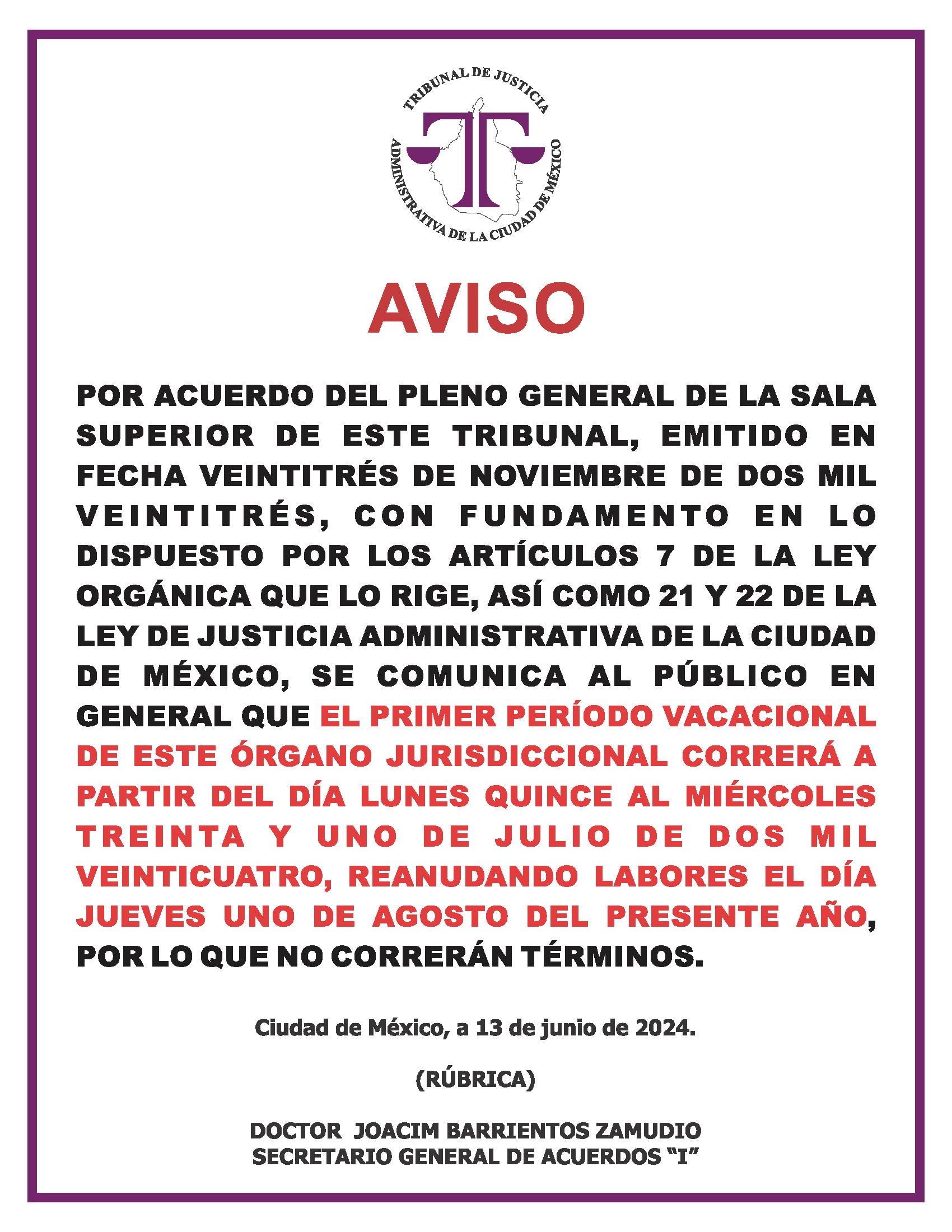 aviso dia inhabil