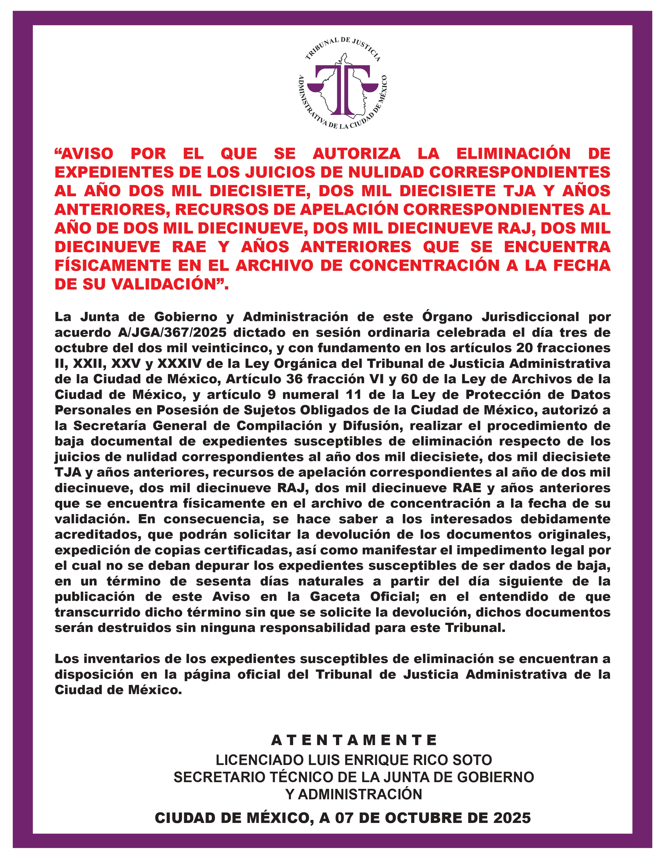 AVISO ELIM EXP