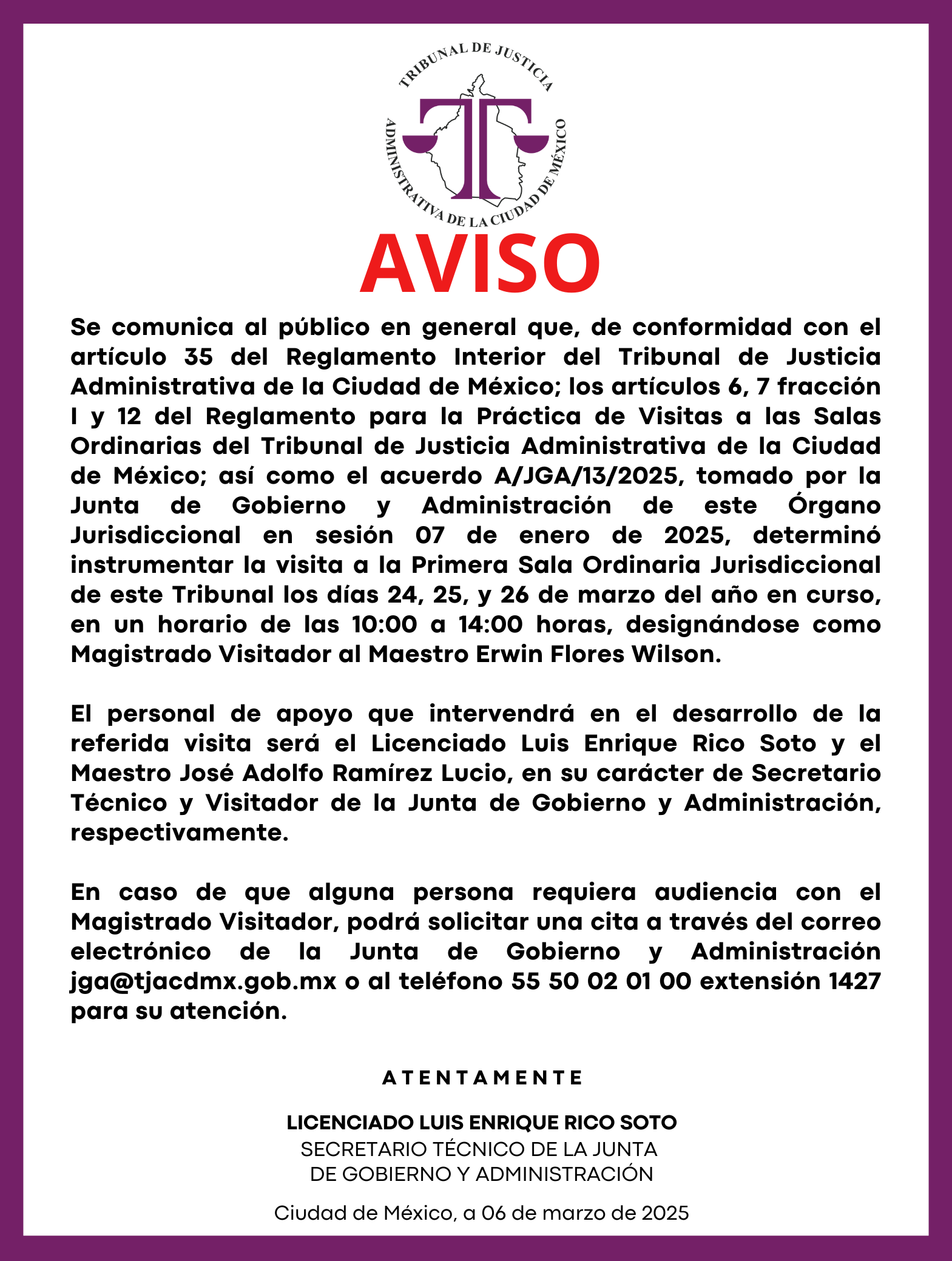 AVISO VISITA 1SO