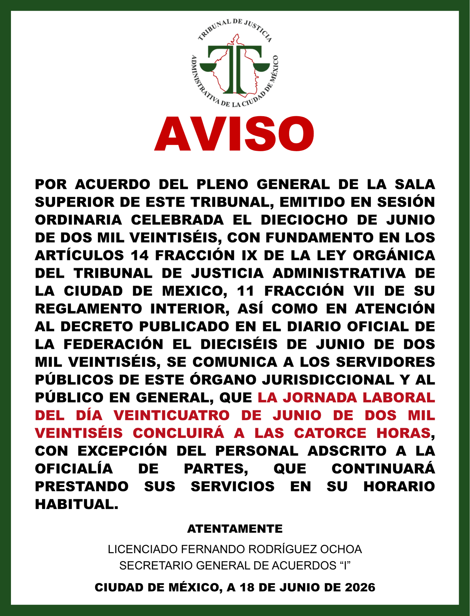 AVISO HORARIO24JUNIO00