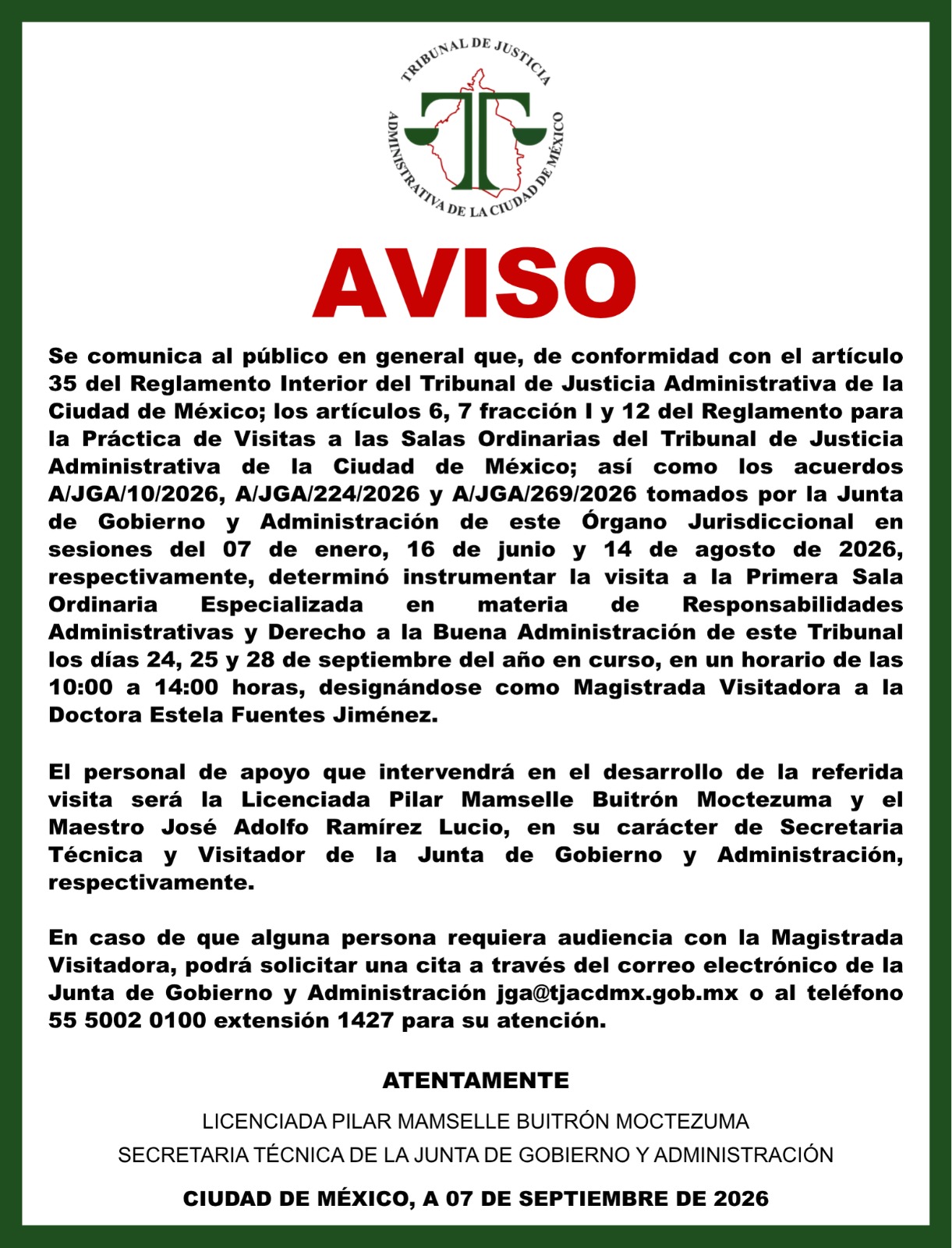 AVISO VISITA 1SOE 2026