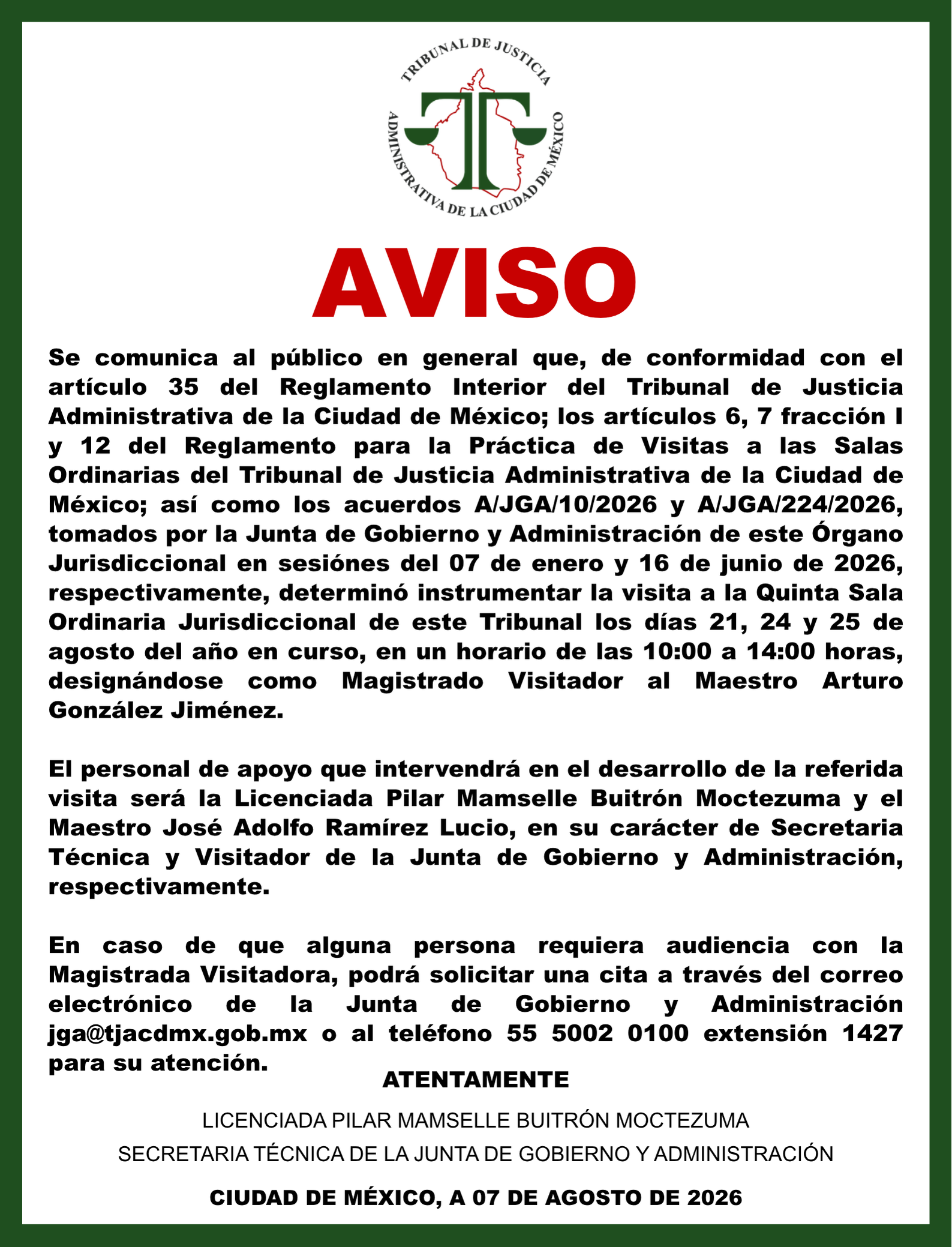 AVISO VISITA 5SO 2026