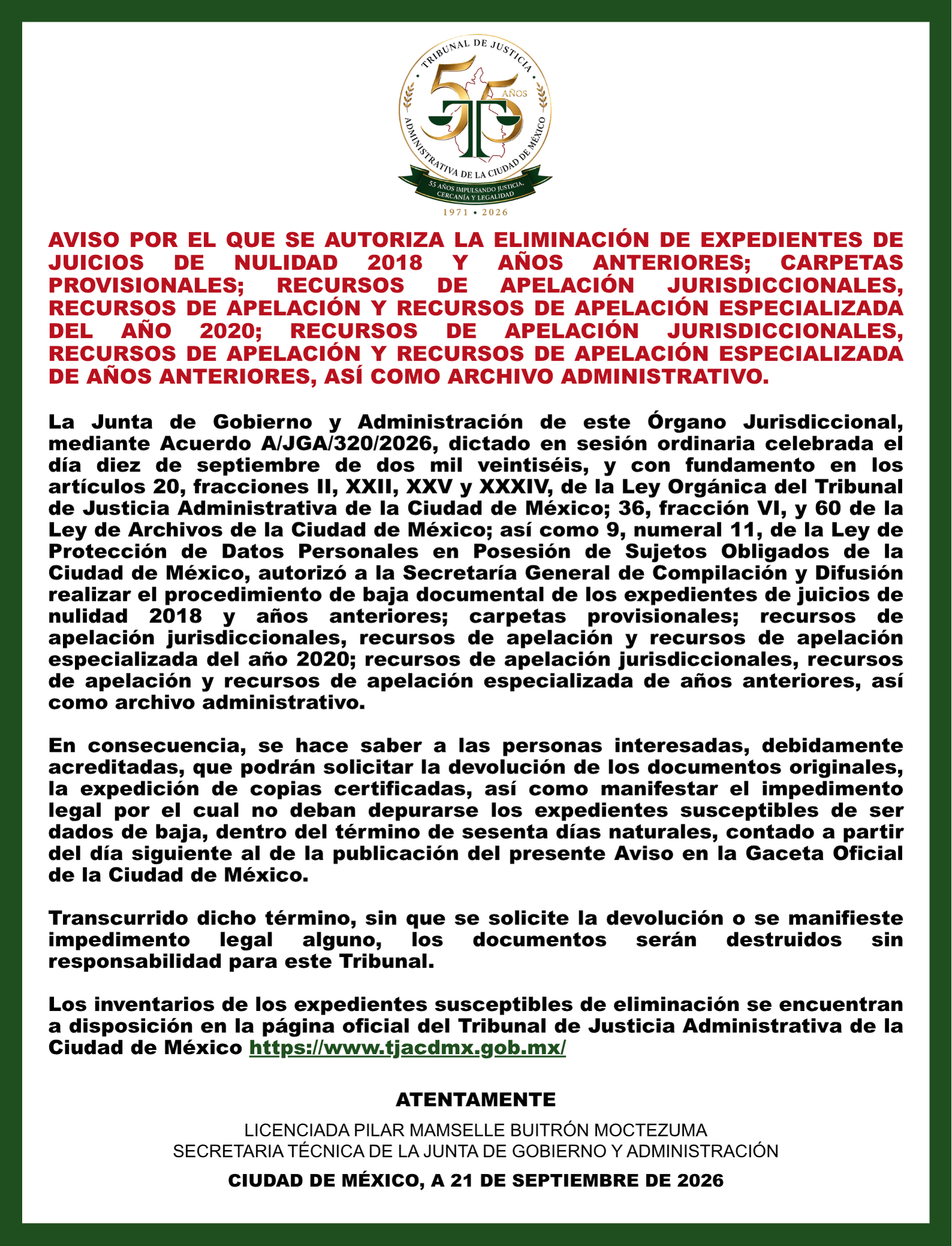 AVISO eliminacion 2018AA