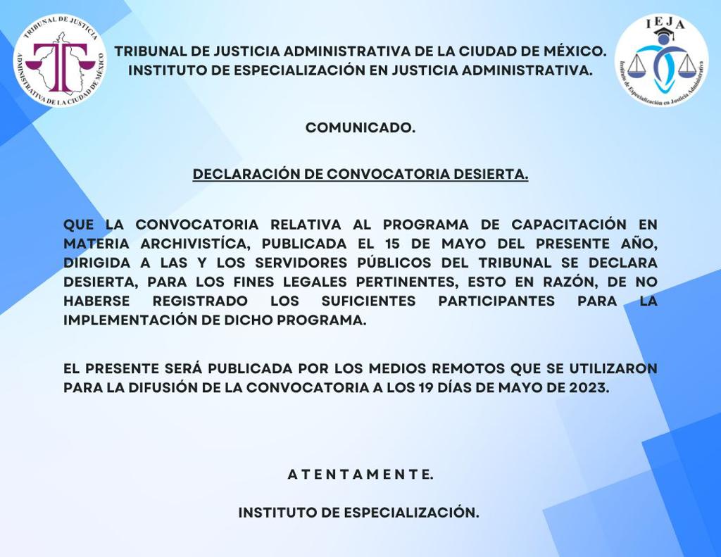 Comunicado sobre la Declaración de Convocatoria Desierta
